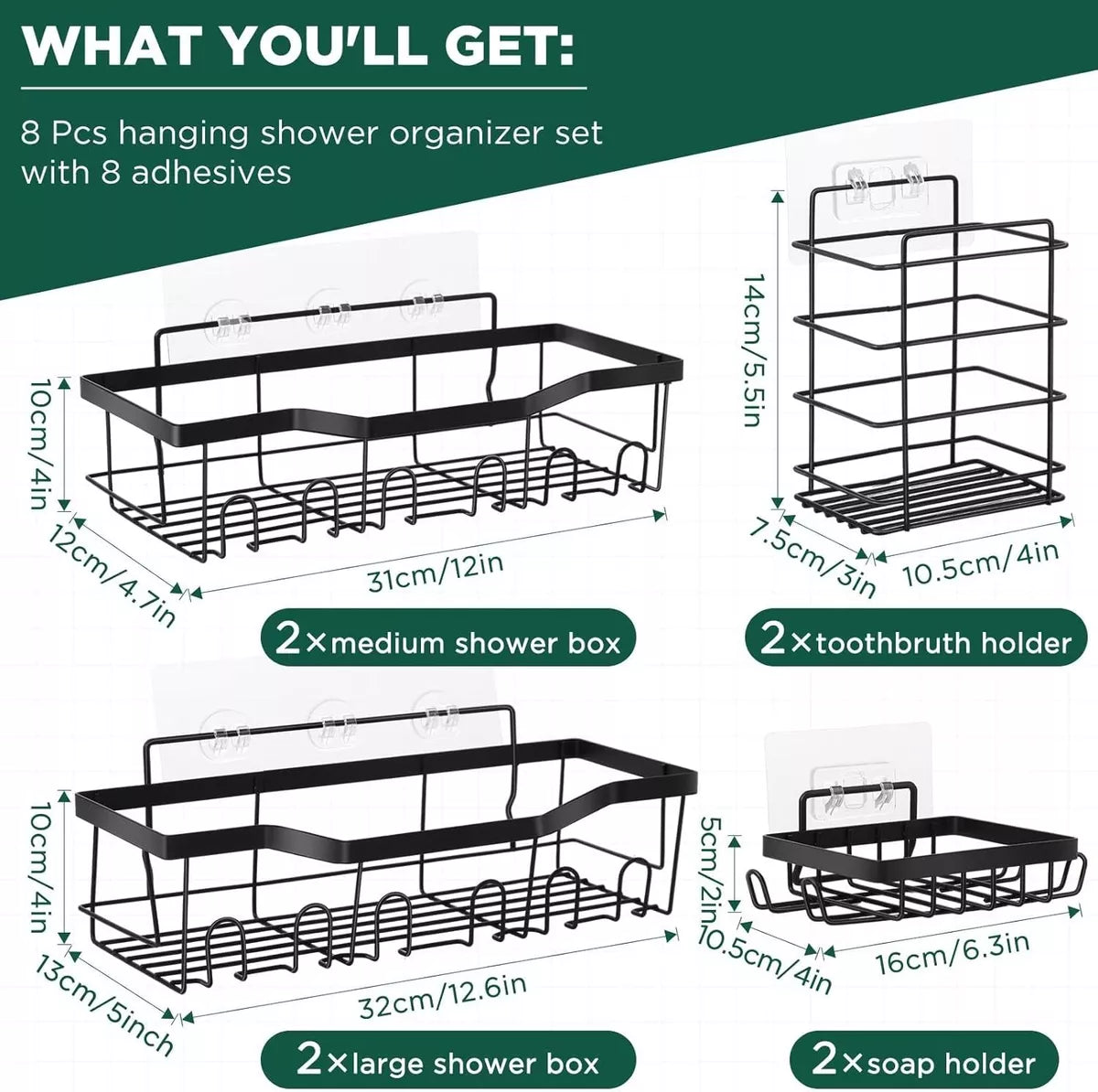 Organizador De Ducha 8 Piezas Con Ganchos Adhesivos