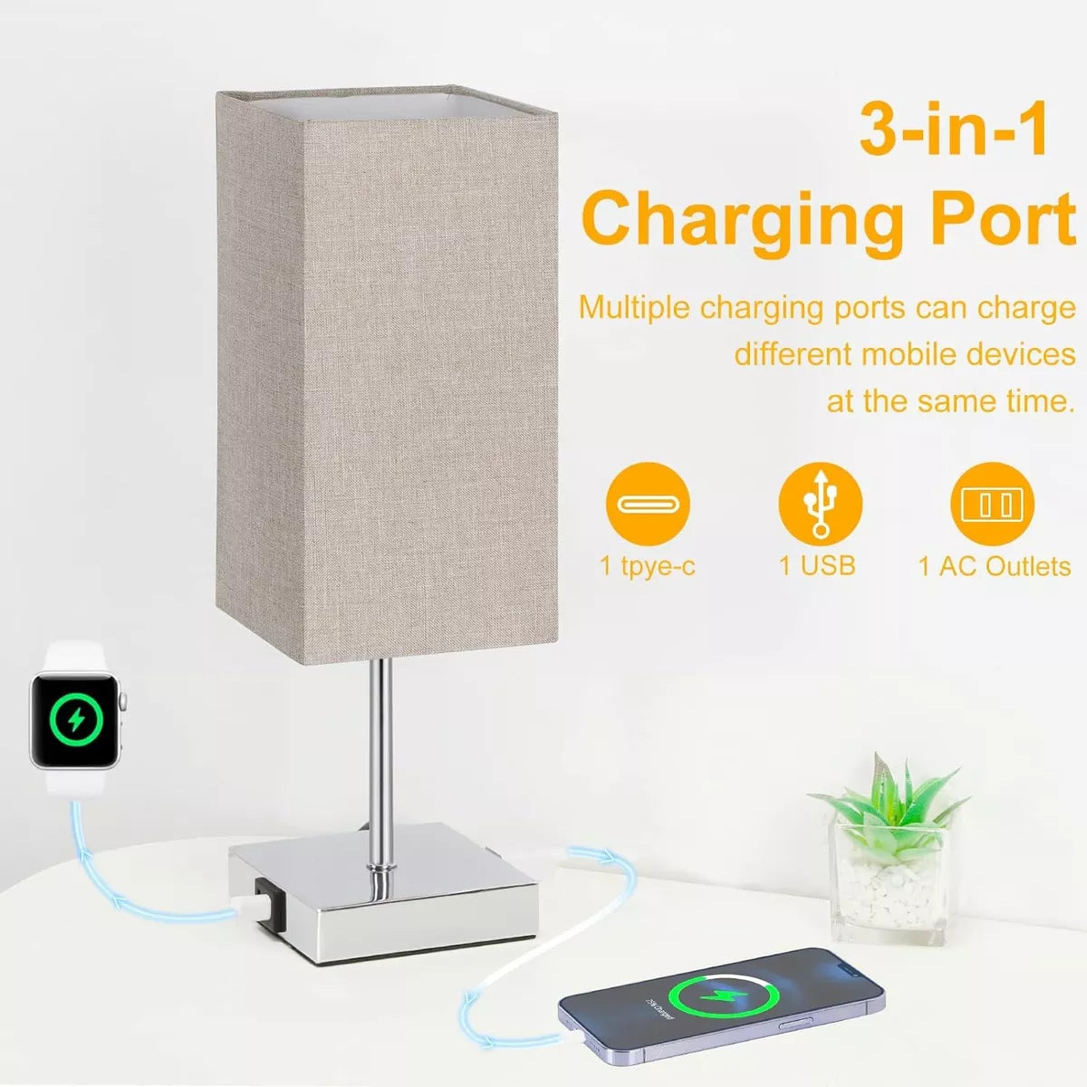 Lampara De Mesa De Noche Tactil 3 Modos De Luz Minimalista