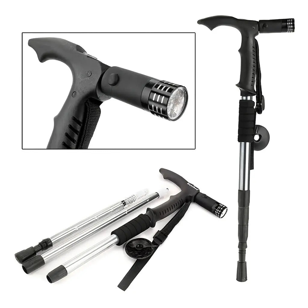 Bastón retractil en aluminio anti-shock con linterna
