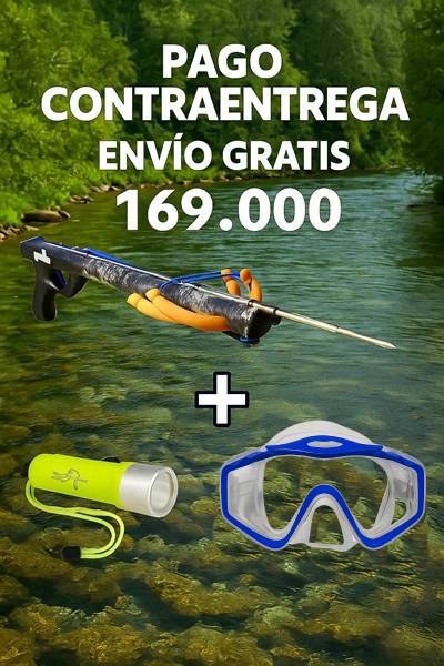 Combo Arpon de pesca + careta + Linterna acuática